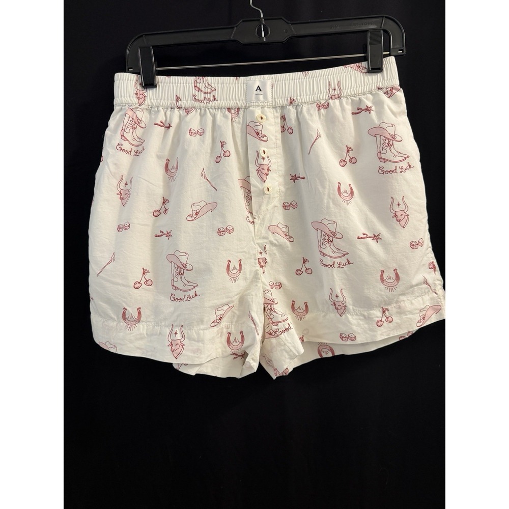 Anthropologie 100% Cotton Women's Lounge Shorts XS Pockets Good Luck